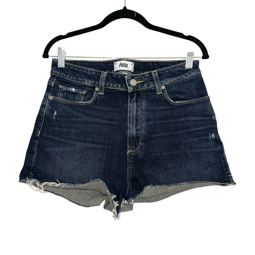 Paige Margot Short Dark Wash Cut Out Raw Hem Denim High Rise Shorts 29